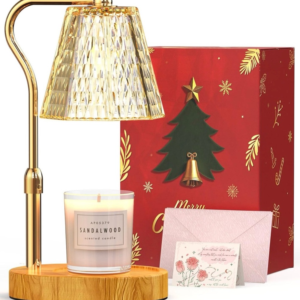 Elegant Gold Holiday Lamp with Candle Set